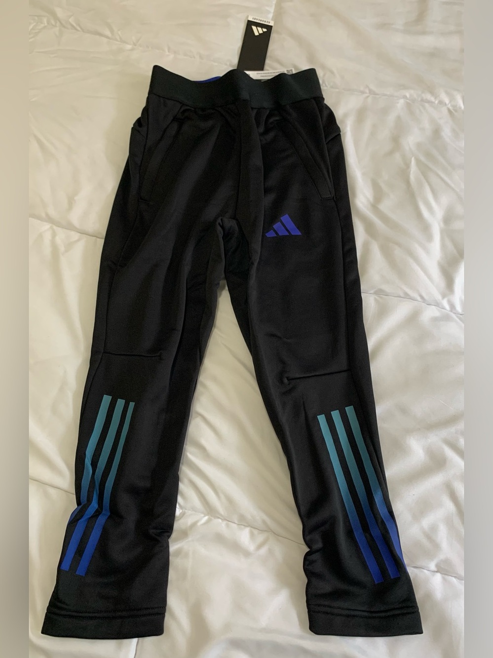 adidas Black Track Pants with Blue Gradient Stripes
